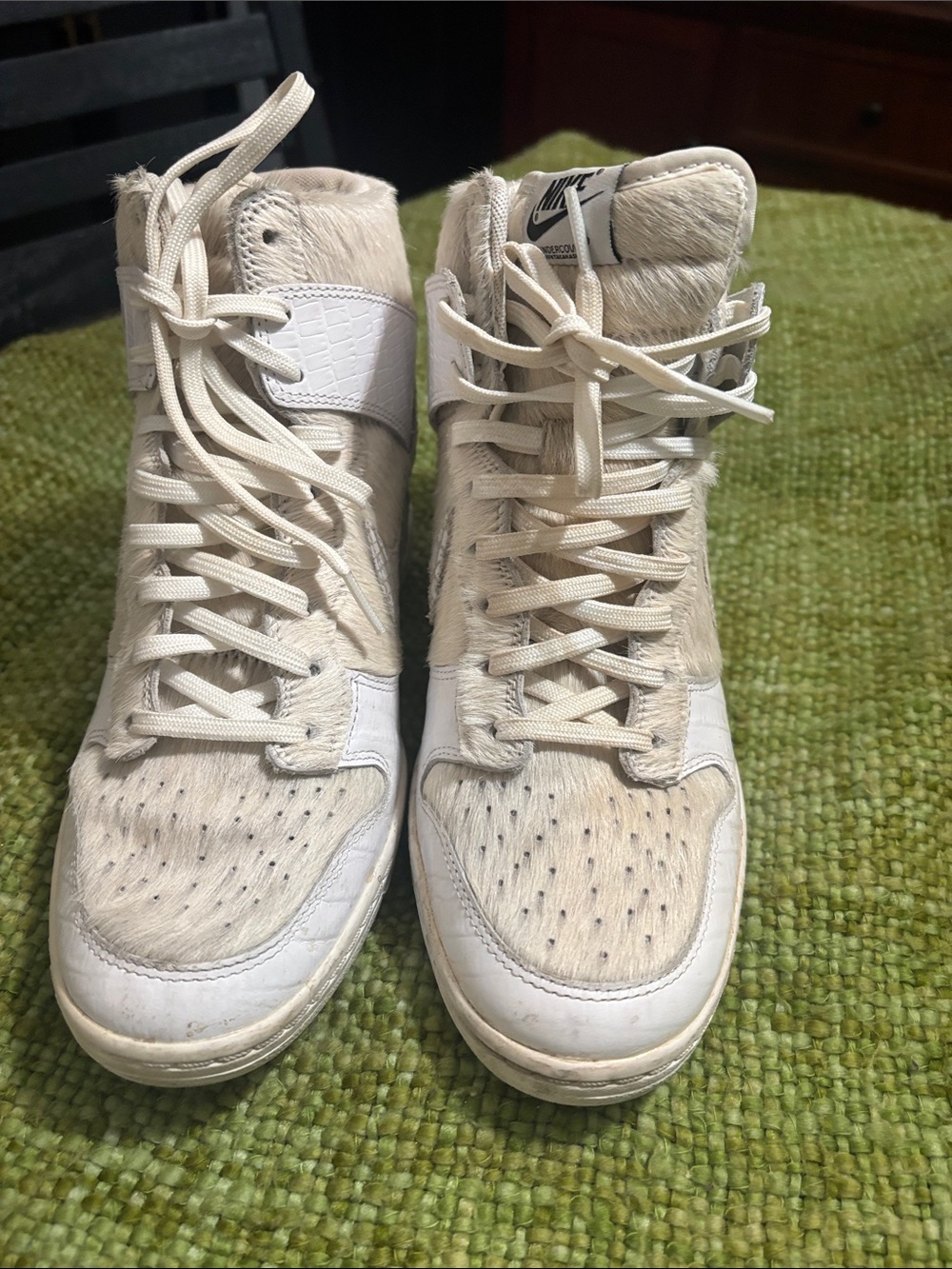 Nike Women's High-Top pony hair Sneakers in Cream and White